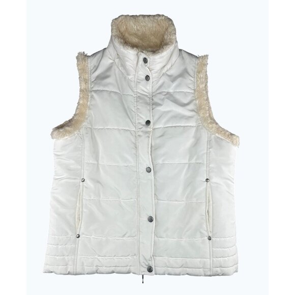 Carolyn Taylor White Sleeveless Puffer Vest W/ Faux Fur Lining & High Collar M - Picture 3 of 12